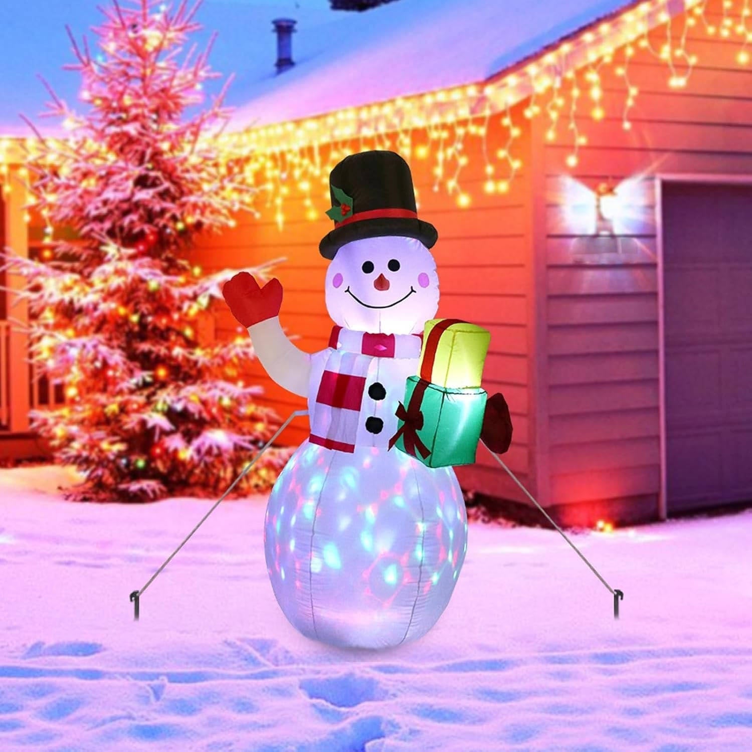 5-Foot Inflatable Holiday Snowman with Colorful LED Lights