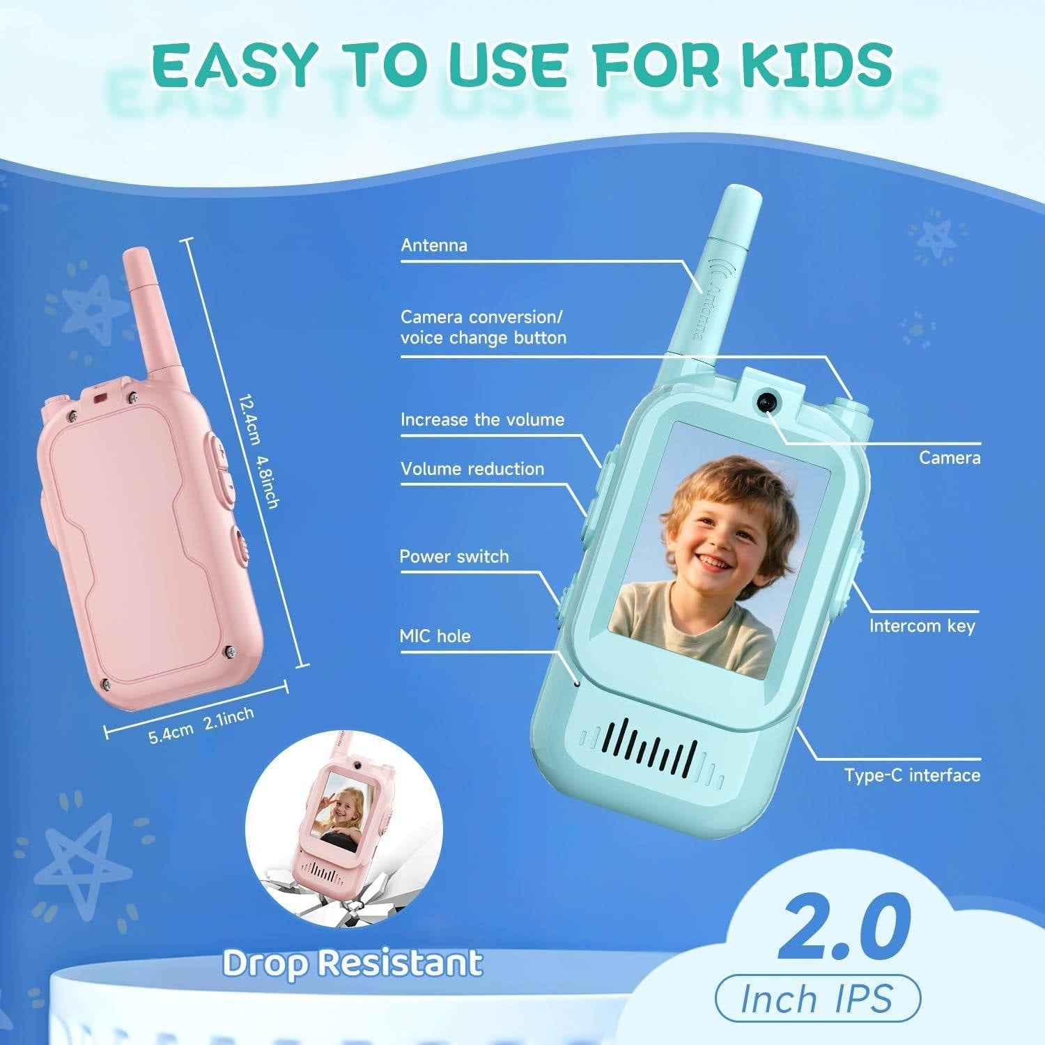 Interactive Video Walkie Talkies for Kids - 2 Pack