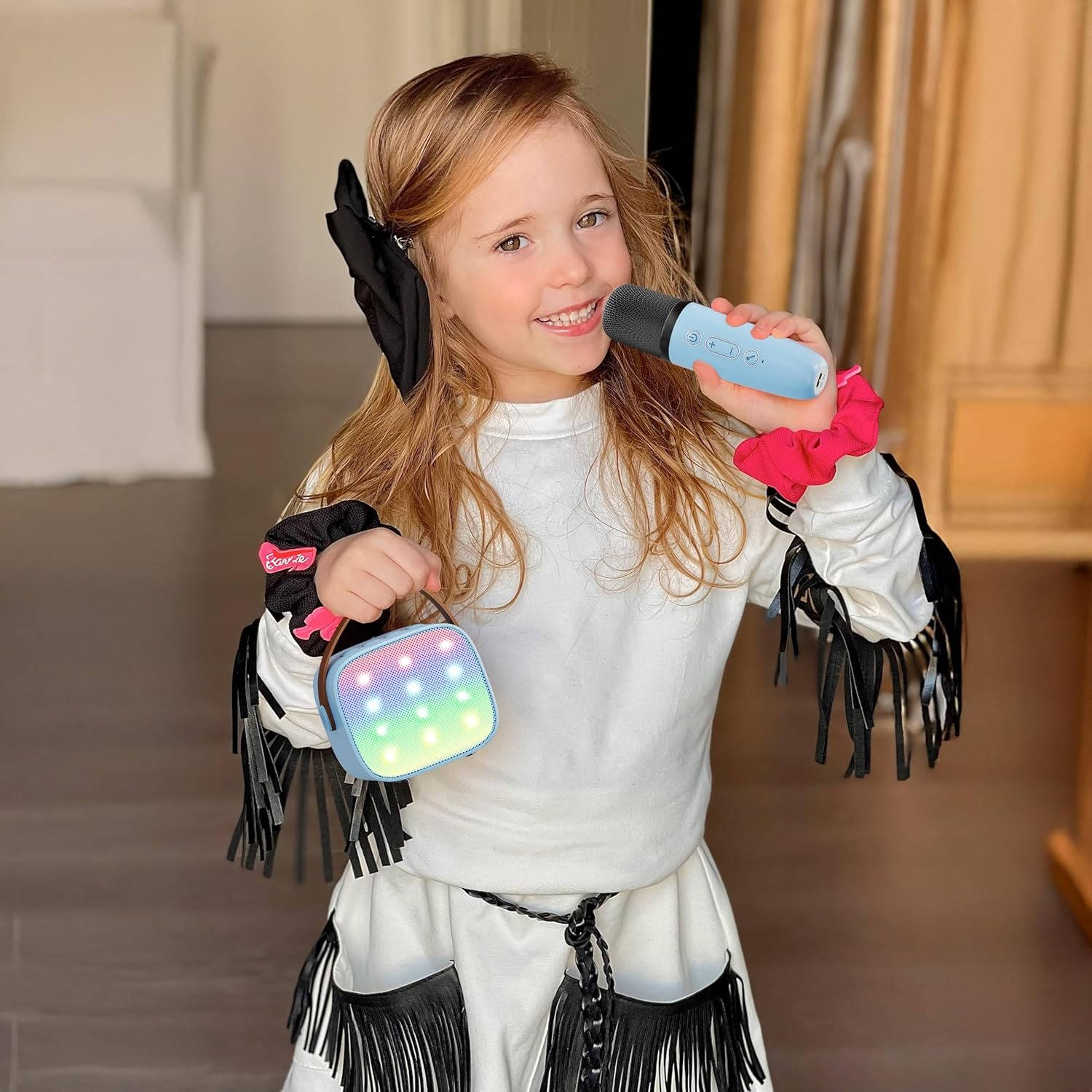 Compact Karaoke System with Dual Wireless Microphones