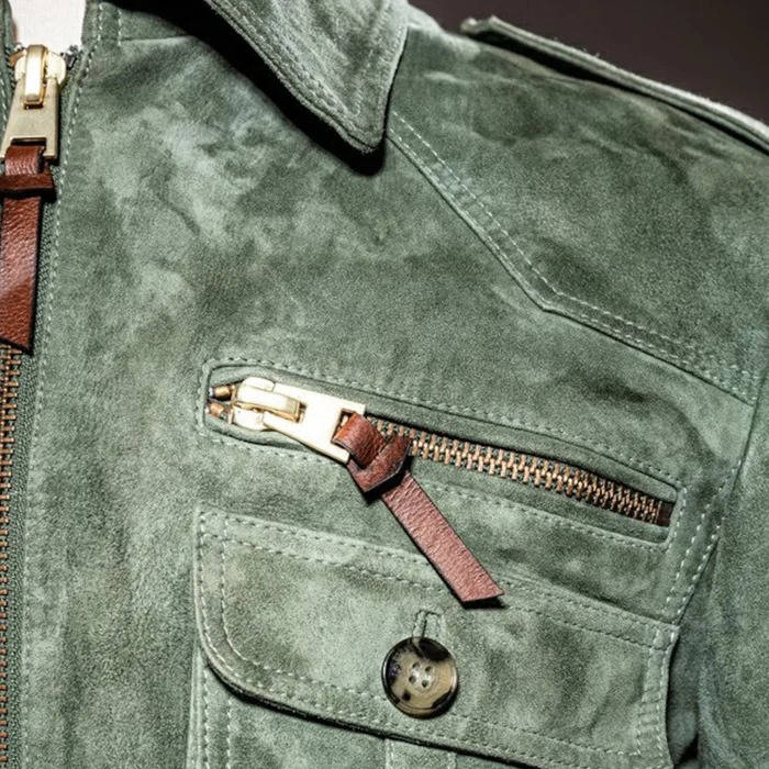 Men's Vintage-Inspired Suede Jacket with Zipper & Pockets
