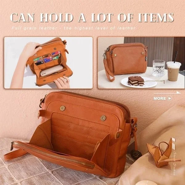 Versatile Three-Compartment Leather Crossbody & Clutch Bag
