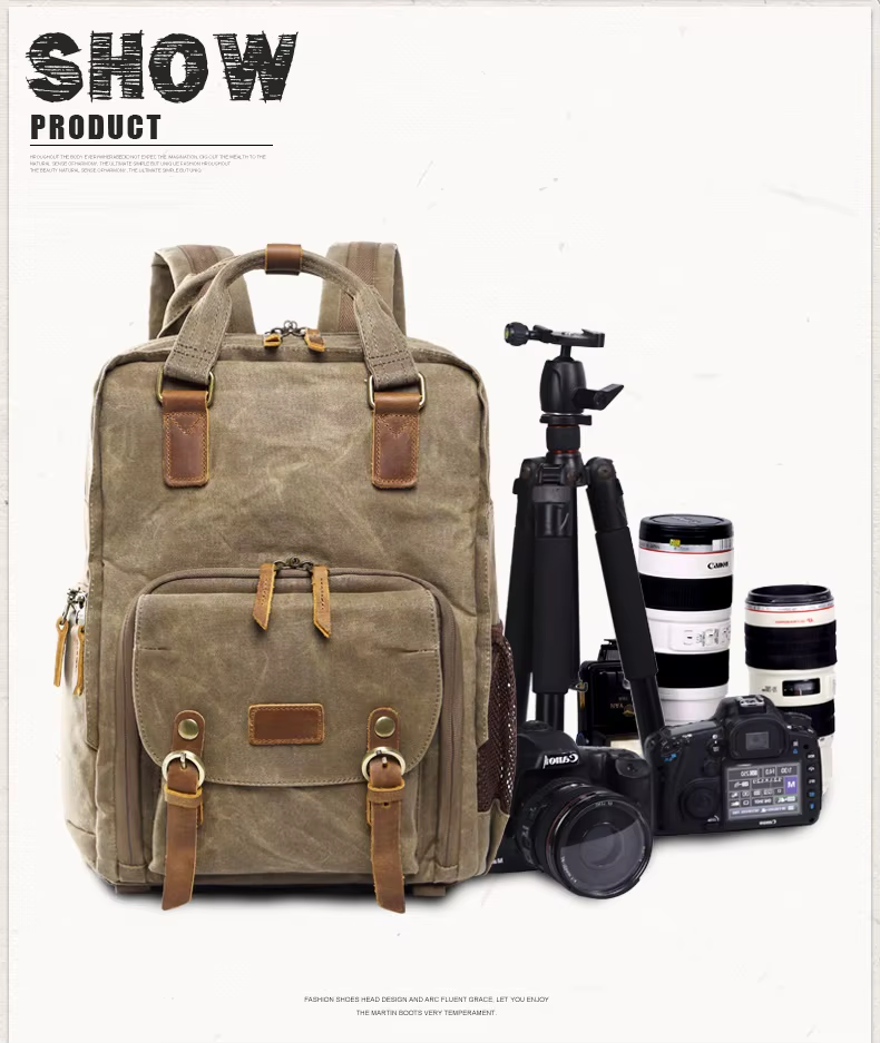 Durable Waterproof Canvas Camera Carrier Backpack