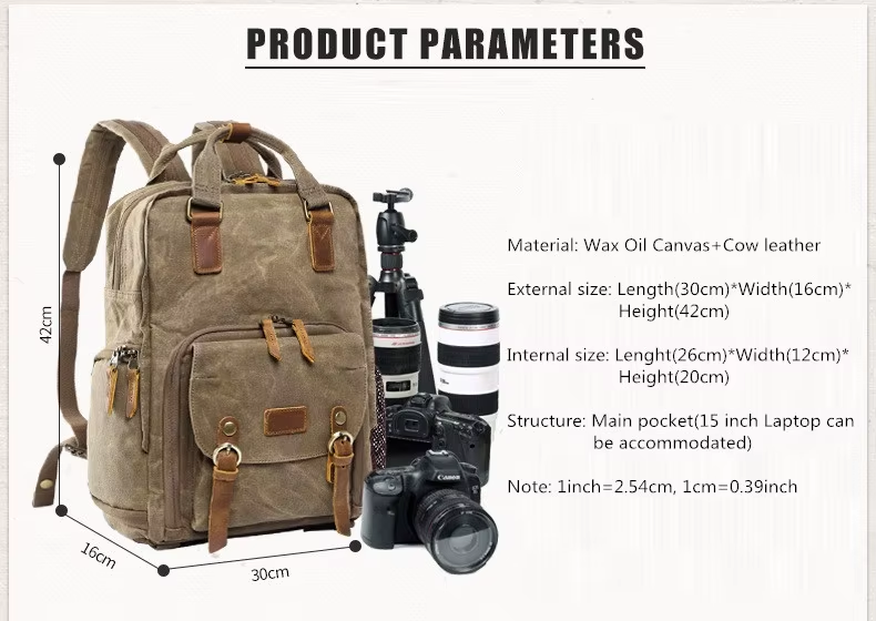 Durable Waterproof Canvas Camera Carrier Backpack