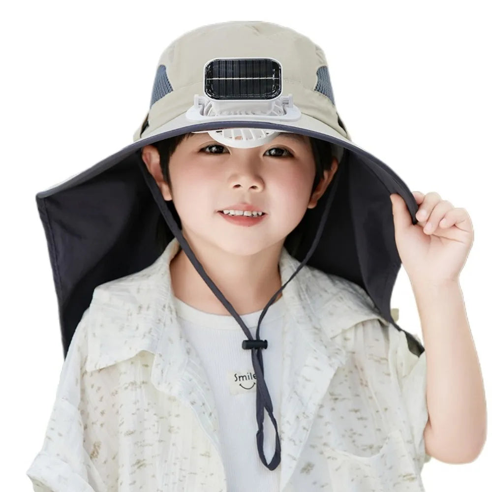Kids' Adjustable Sunshade Hat with Solar Fan