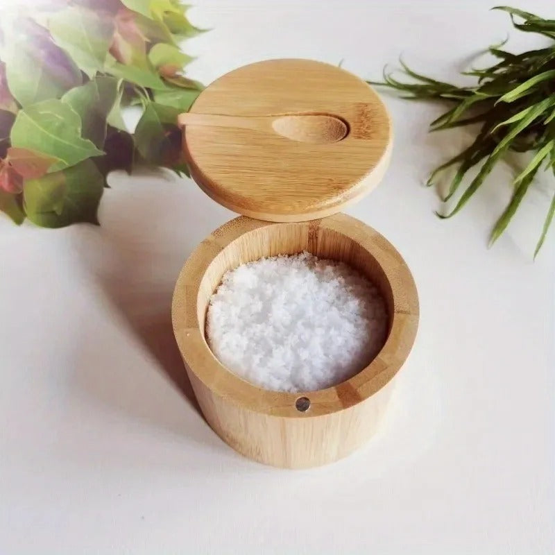 Bamboo Condiment Storage Container with Lid and Spoon