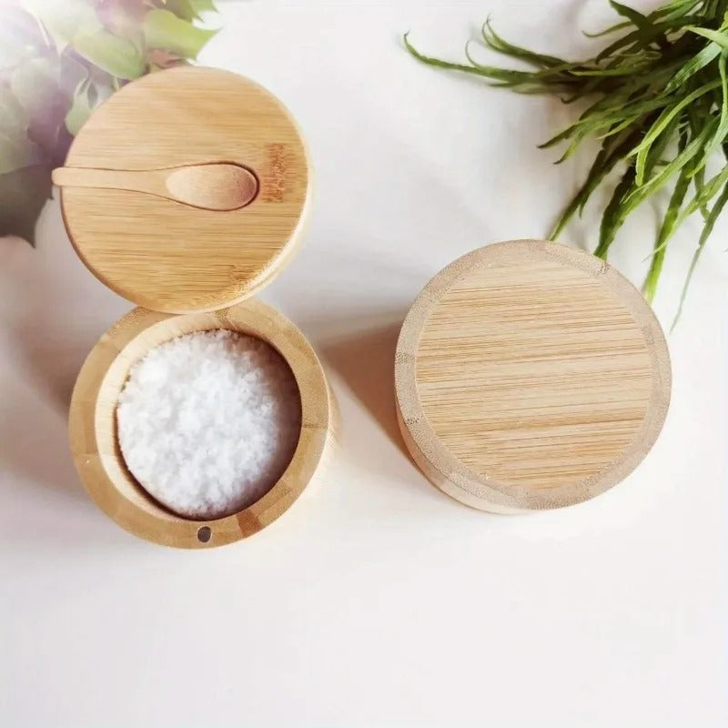 Bamboo Condiment Storage Container with Lid and Spoon
