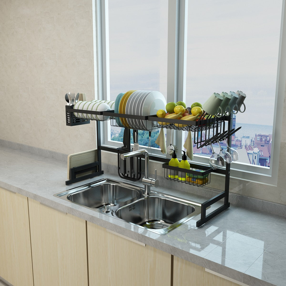 34.6" Space-Saving Stainless Steel Dish Drying Rack for Sinks