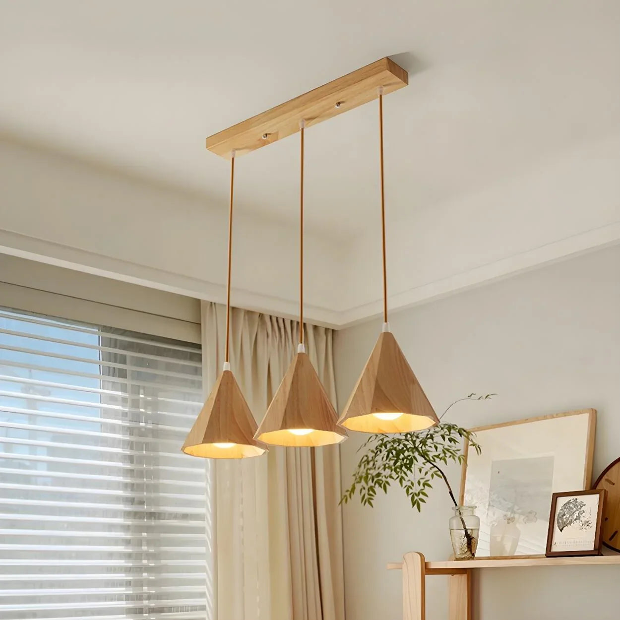 Triad Wood Cone Pendant Light for Modern Spaces