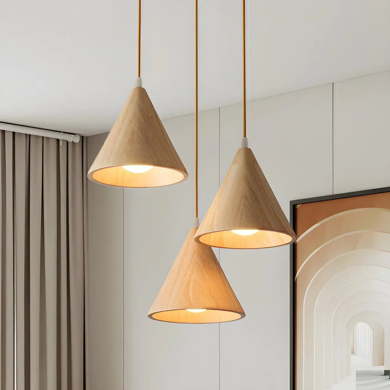 Triad Wood Cone Pendant Light for Modern Spaces