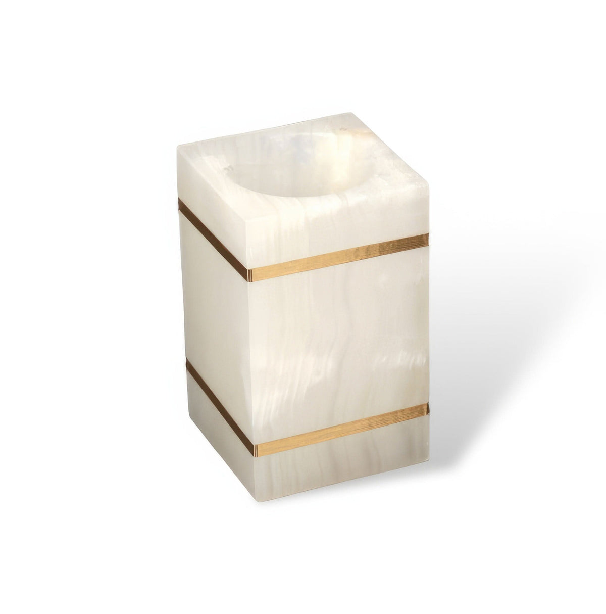 Sleek Marble-Inspired Cup with Elegant Gold Trim for Bathrooms