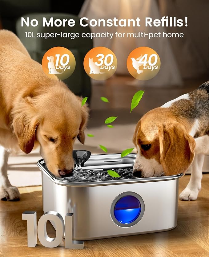 HydraPaw 10L Pet Water Fountain – 2.6 Gallon Stainless Steel Hydration Station