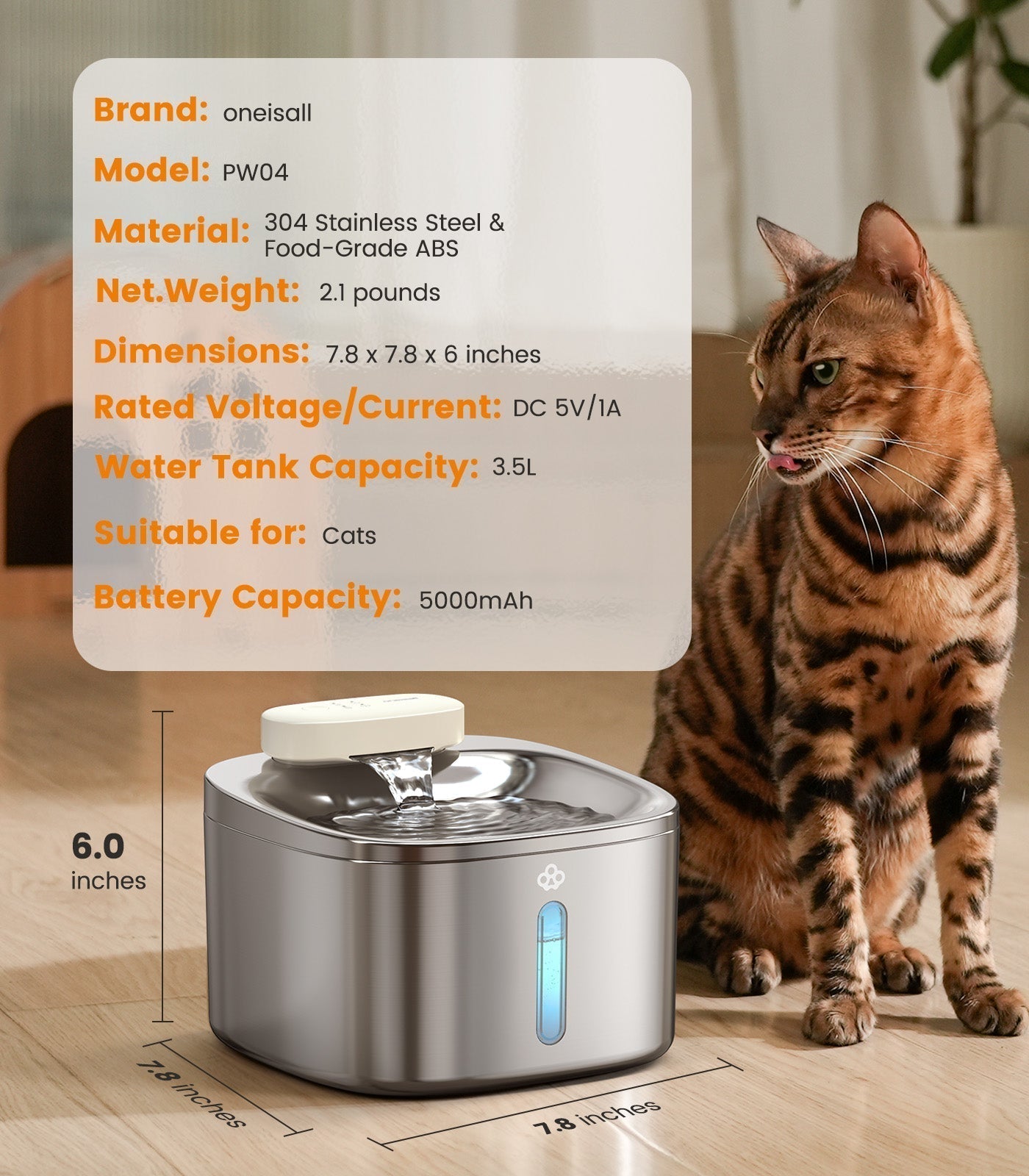 AquaFlow 7L Automatic Pet Water Dispenser – Stainless Steel Hydration Solution for Cats & Dogs