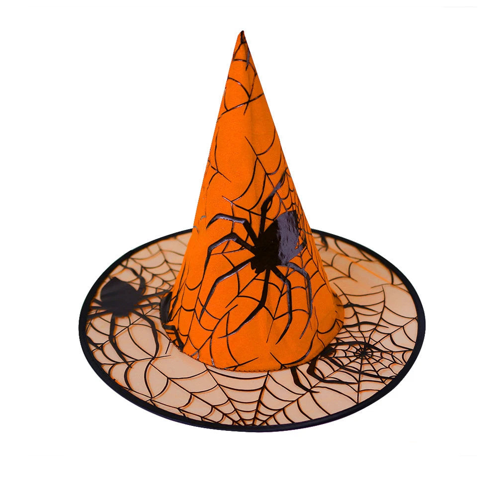 Vibrant Witch Hat with Spider Web Design for Halloween