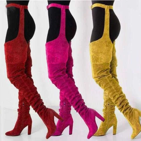 Chic High-Waisted Slouch Boots with Chunky Heels for Women