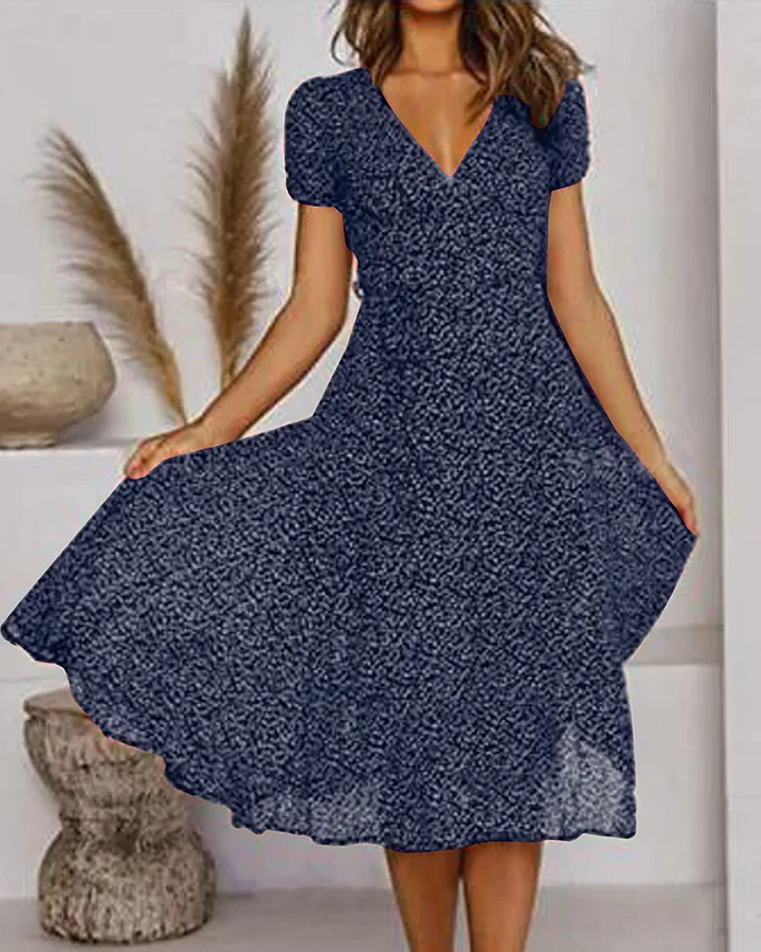Elegant Floral V-Neck Chiffon Dress for Summer Events