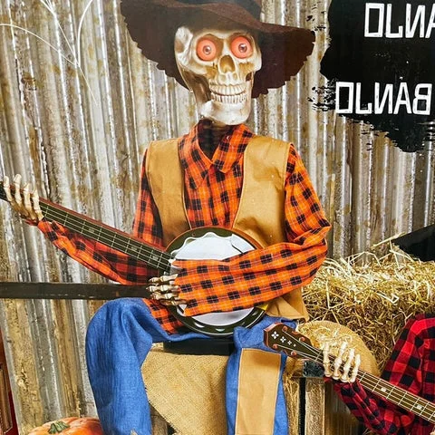 Whimsical Animated Banjo Playing Skeleton Duo
