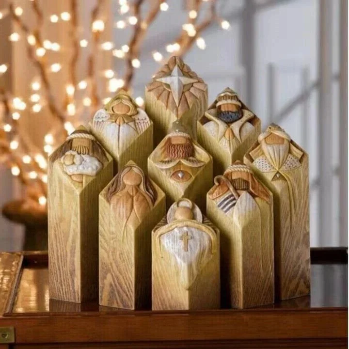 Elegant 9-Piece Nativity Scene Pillar Set