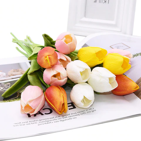 Vibrant 10-Pack Faux Tulip Blooms for Home Décor