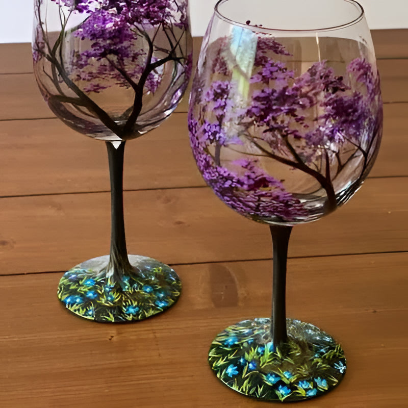 Seasonal Elegance Hand-Painted Wine Glass Set