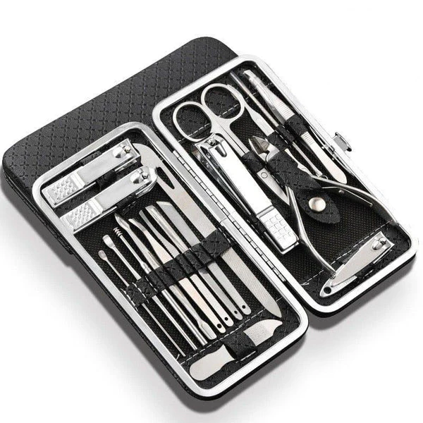 Comprehensive 19-Piece Nail Care Kit with Stainless Steel Tools