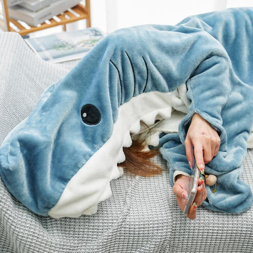 Cozy Shark-Themed Hooded Fleece Blanket