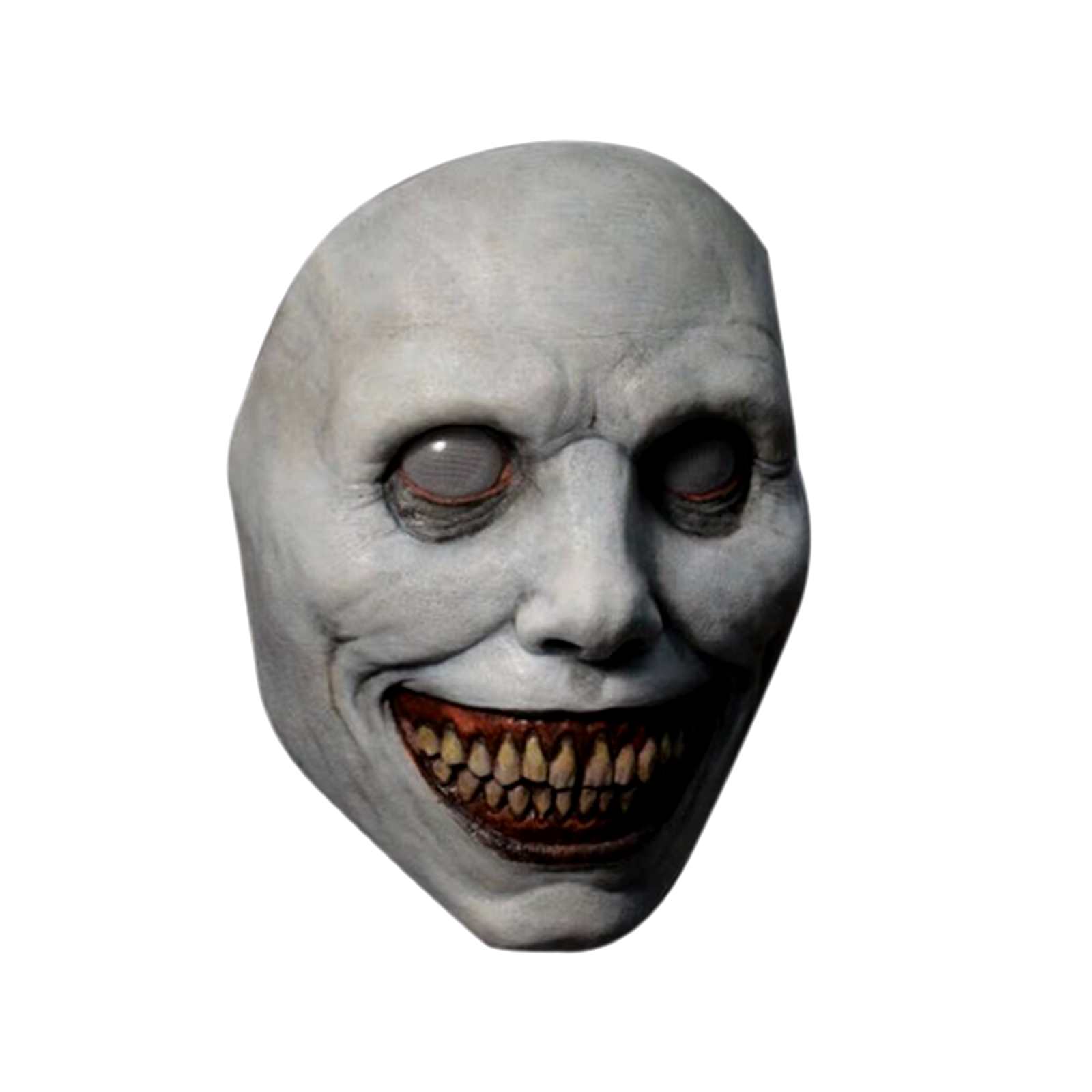 Chilling Grinning Demon Mask - Eerie White-Eyed Horror Face