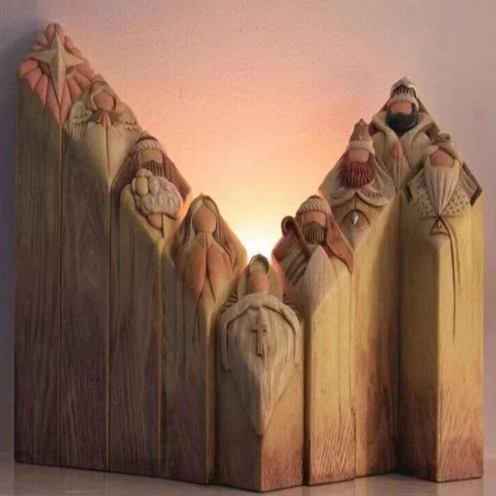 Elegant 9-Piece Nativity Scene Pillar Set