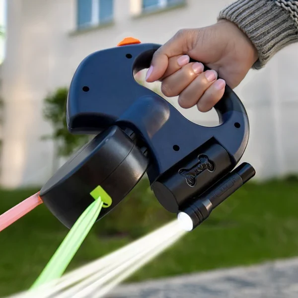 Smart Dual Leash with Built-in Light & Waste Bag Organizer