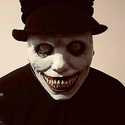 Chilling Grinning Demon Mask - Eerie White-Eyed Horror Face