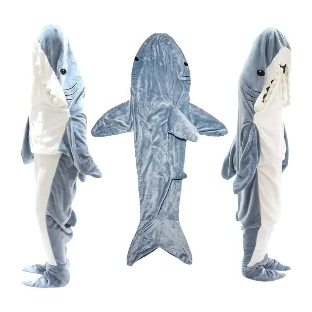 Cozy Shark-Themed Hooded Fleece Blanket