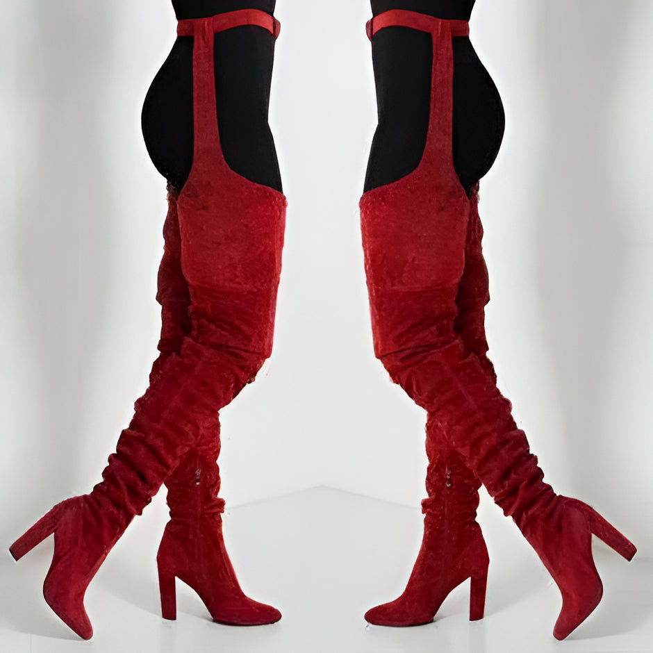 Chic High-Waisted Slouch Boots with Chunky Heels for Women