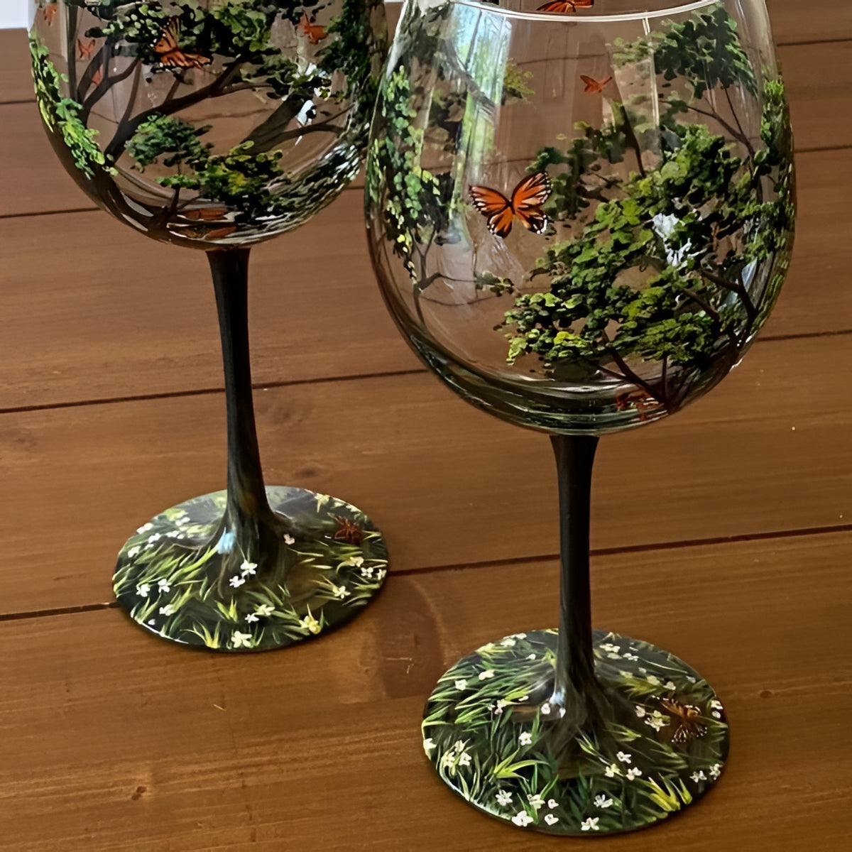 Seasonal Elegance Hand-Painted Wine Glass Set