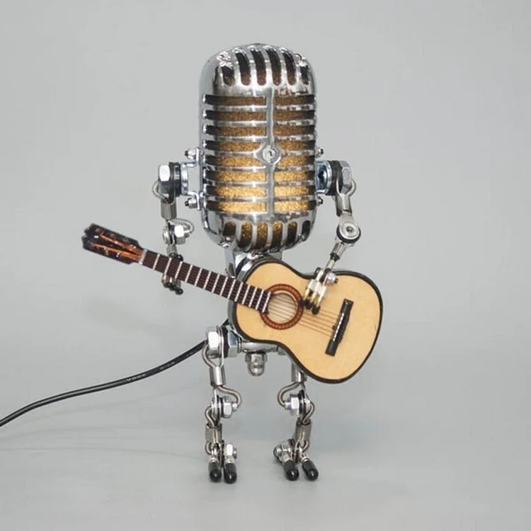 Retro-Inspired Microphone Robot Lamp with Guitar Accent