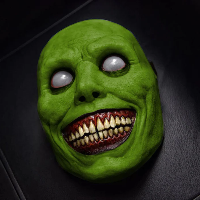 Chilling Grinning Demon Mask - Eerie White-Eyed Horror Face