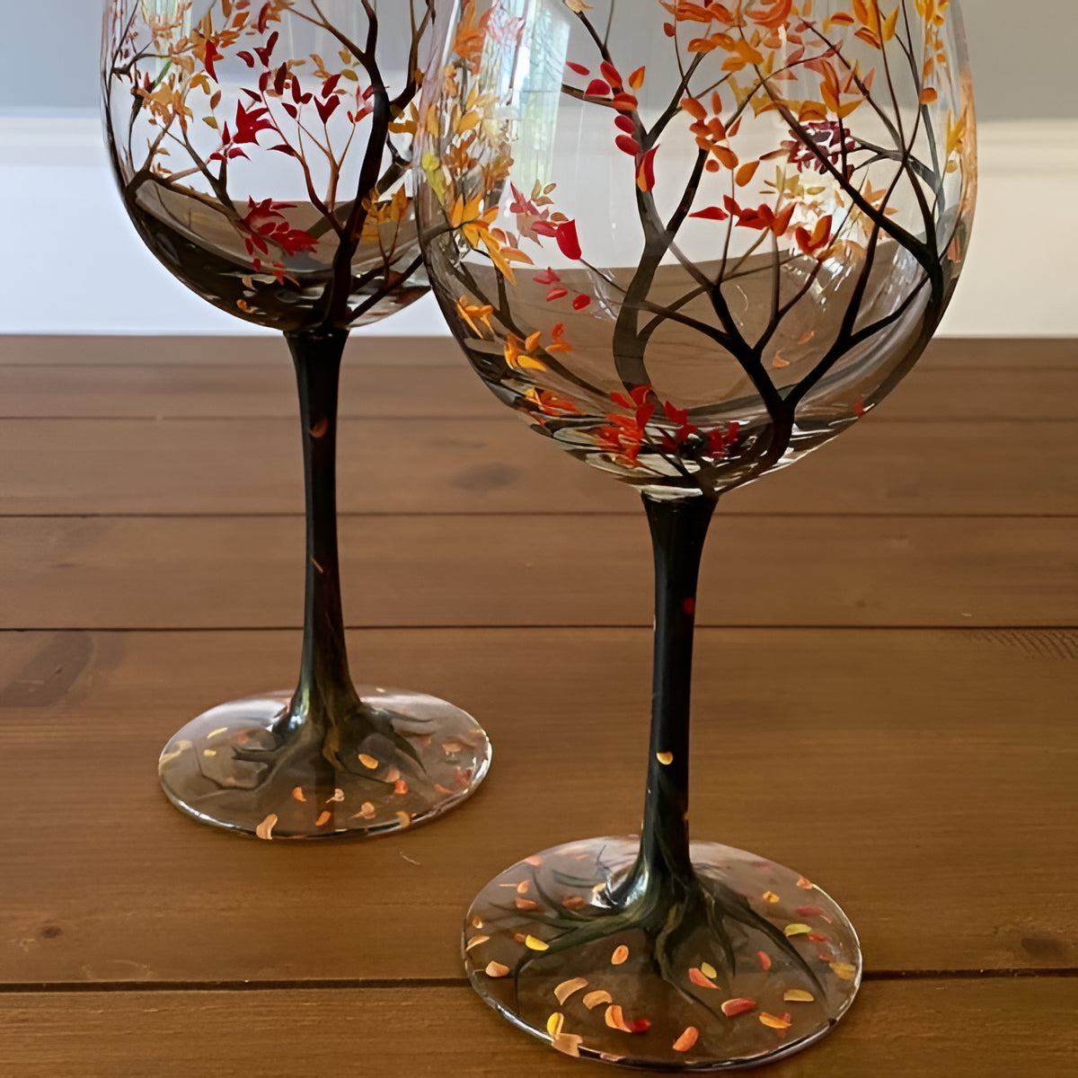 Seasonal Elegance Hand-Painted Wine Glass Set