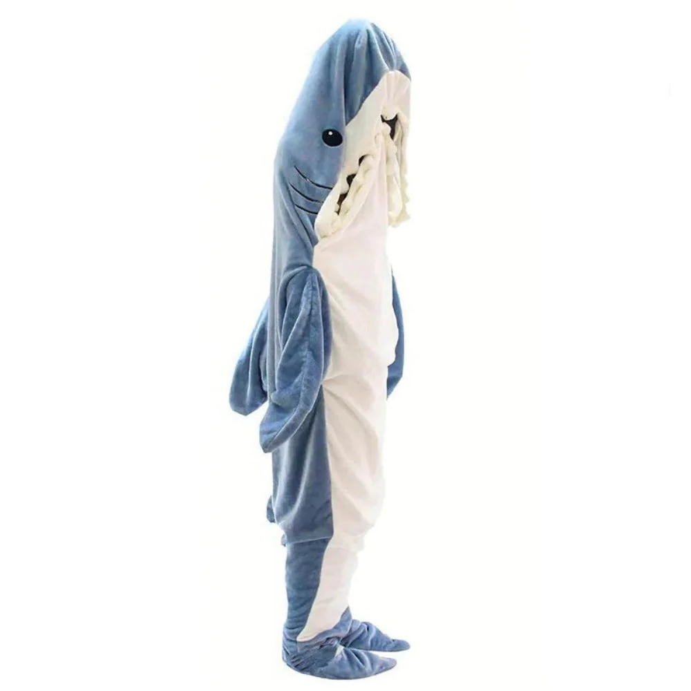Cozy Shark-Themed Hooded Fleece Blanket