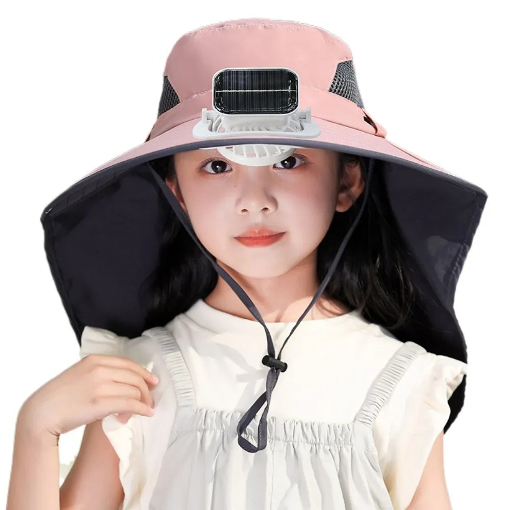 Kids' Adjustable Sunshade Hat with Solar Fan