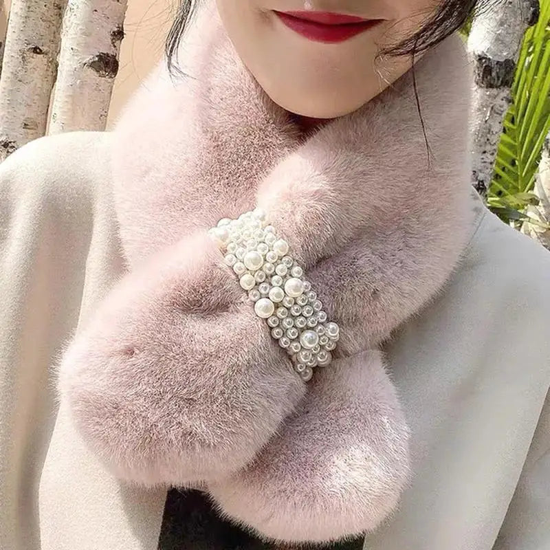 Chic Plush Pearl Winter Wrap Scarf