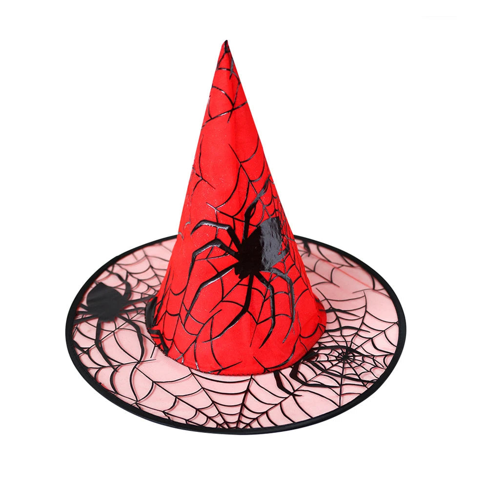 Vibrant Witch Hat with Spider Web Design for Halloween