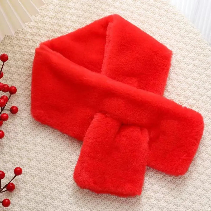 Luxurious Plush Winter Scarf with Cross Collar Design