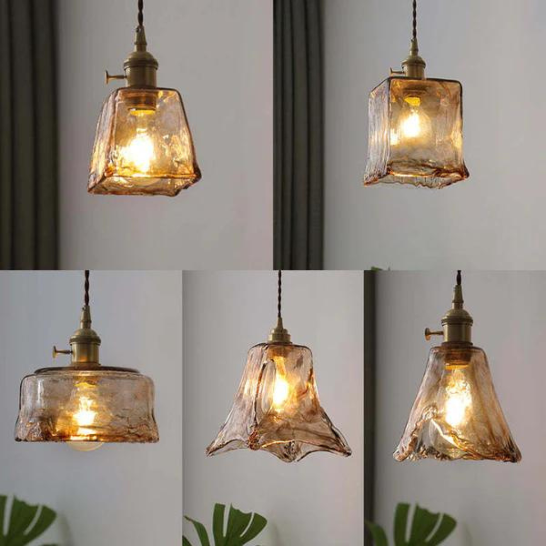 Vintage Style Glass Pendant Lamp with Metal Fixture