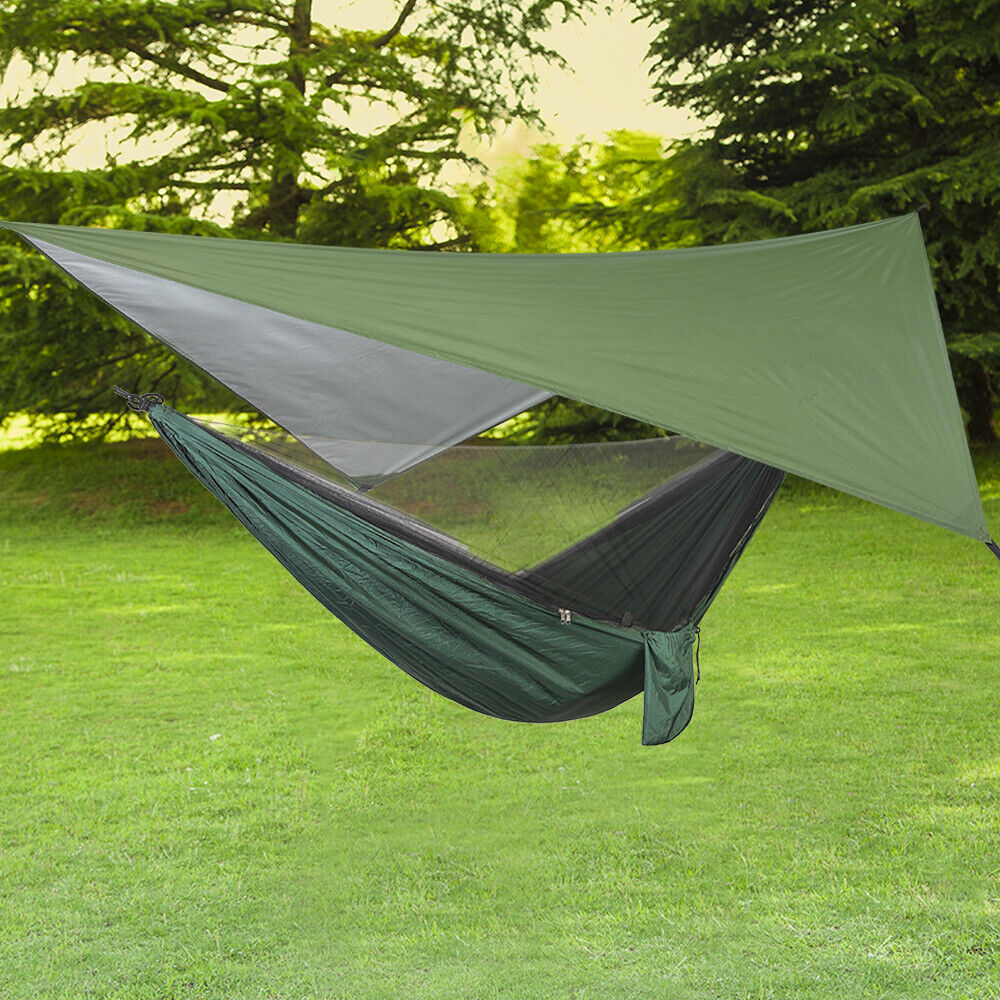 Compact Two-Person Camping Hammock with Protective Canopy