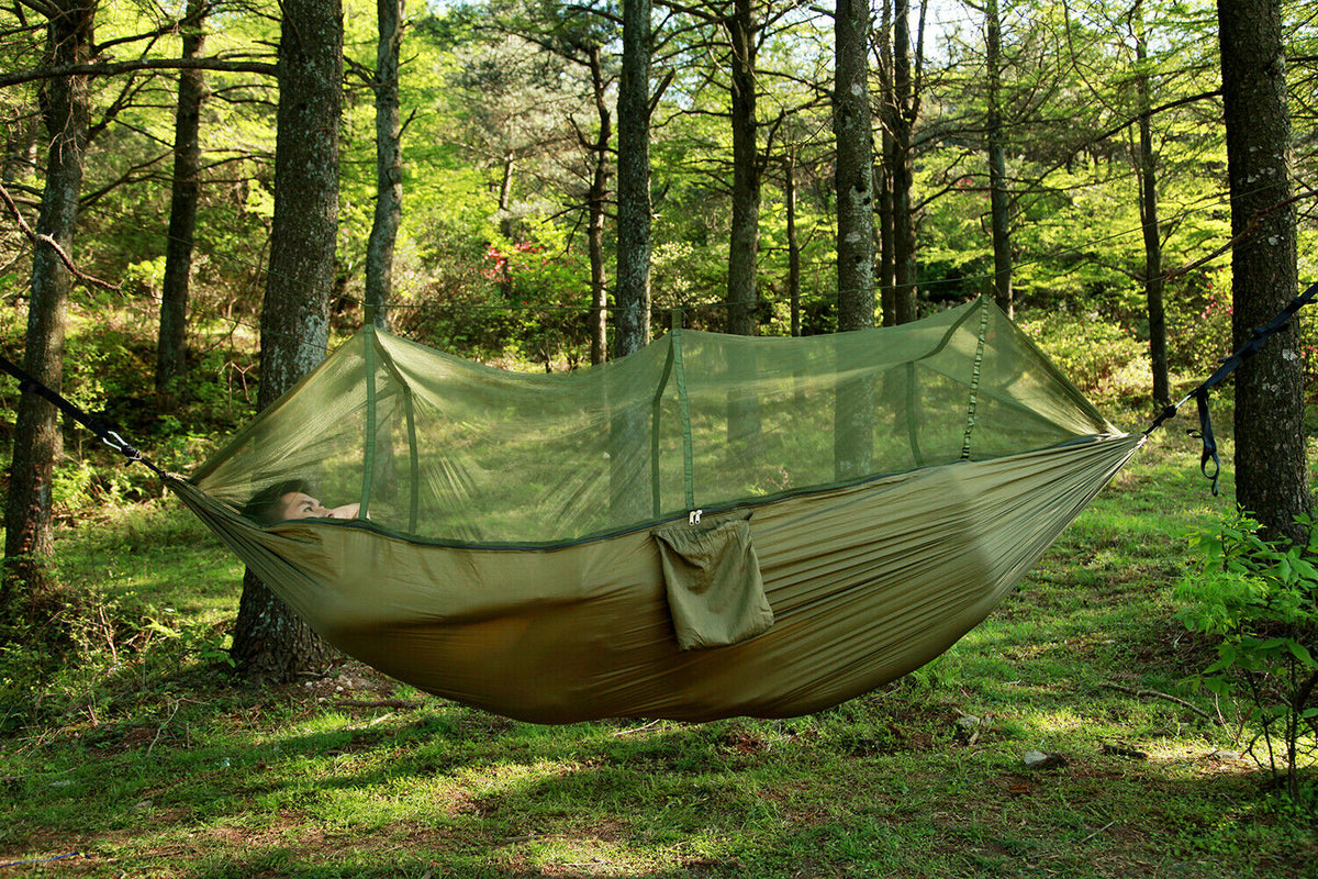 Compact Two-Person Camping Hammock with Protective Canopy