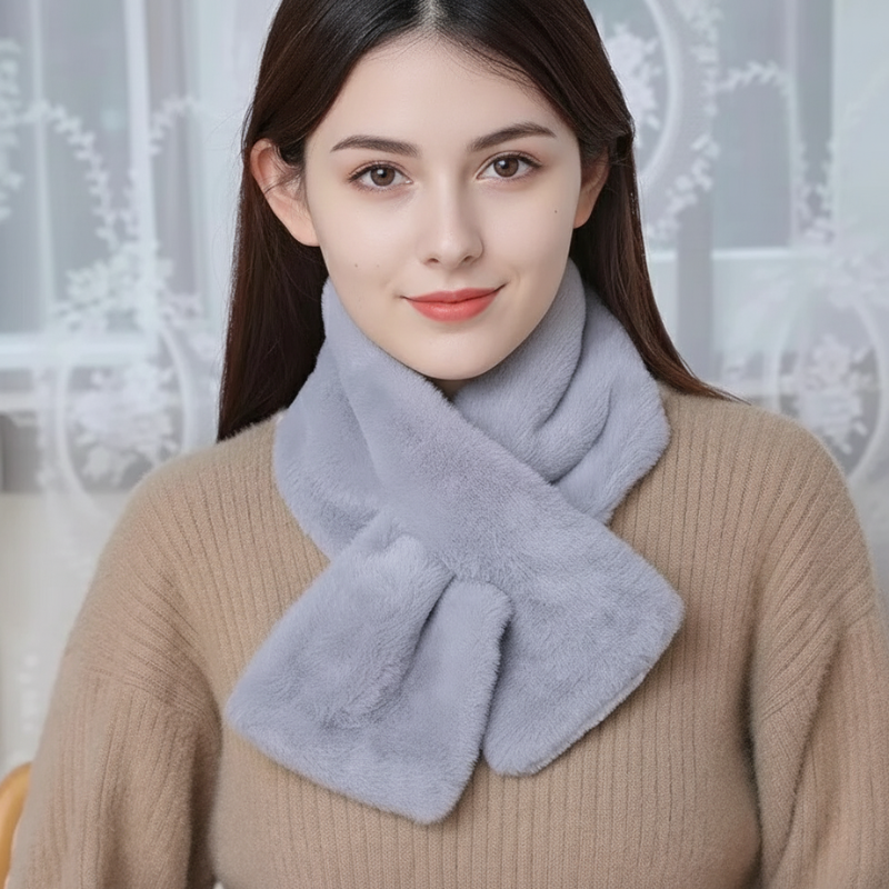 Luxurious Plush Winter Scarf with Cross Collar Design