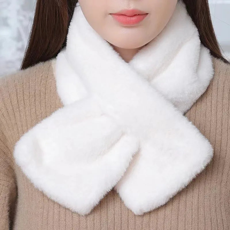 Luxurious Plush Winter Scarf with Cross Collar Design