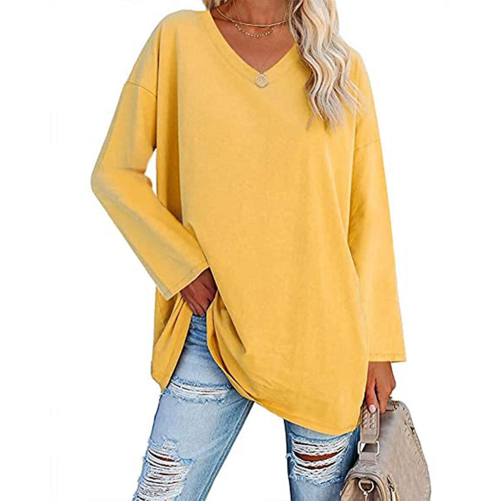 Chic V-Neck Cotton Blend Top for Effortless Style