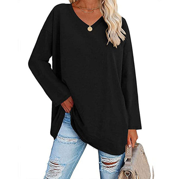 Chic V-Neck Cotton Blend Top for Effortless Style