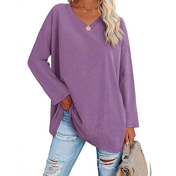 Chic V-Neck Cotton Blend Top for Effortless Style