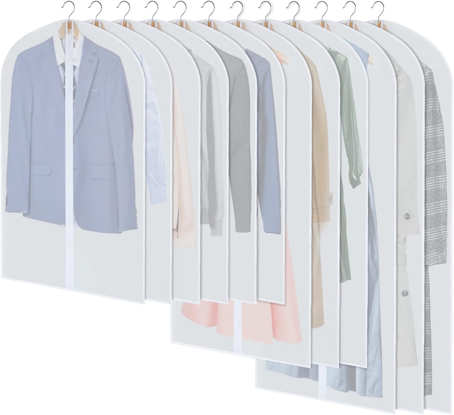 Set of 12 Hanging Garment Covers in 3 Sizes – PEVA Storage Bags