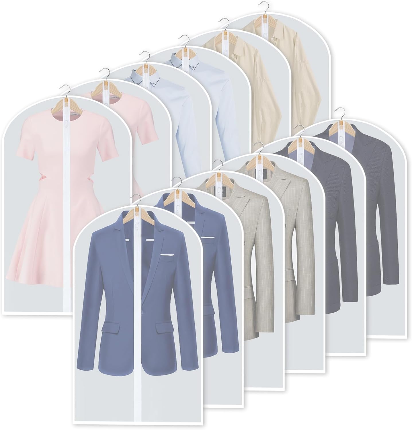 Set of 12 Hanging Garment Covers in 3 Sizes – PEVA Storage Bags